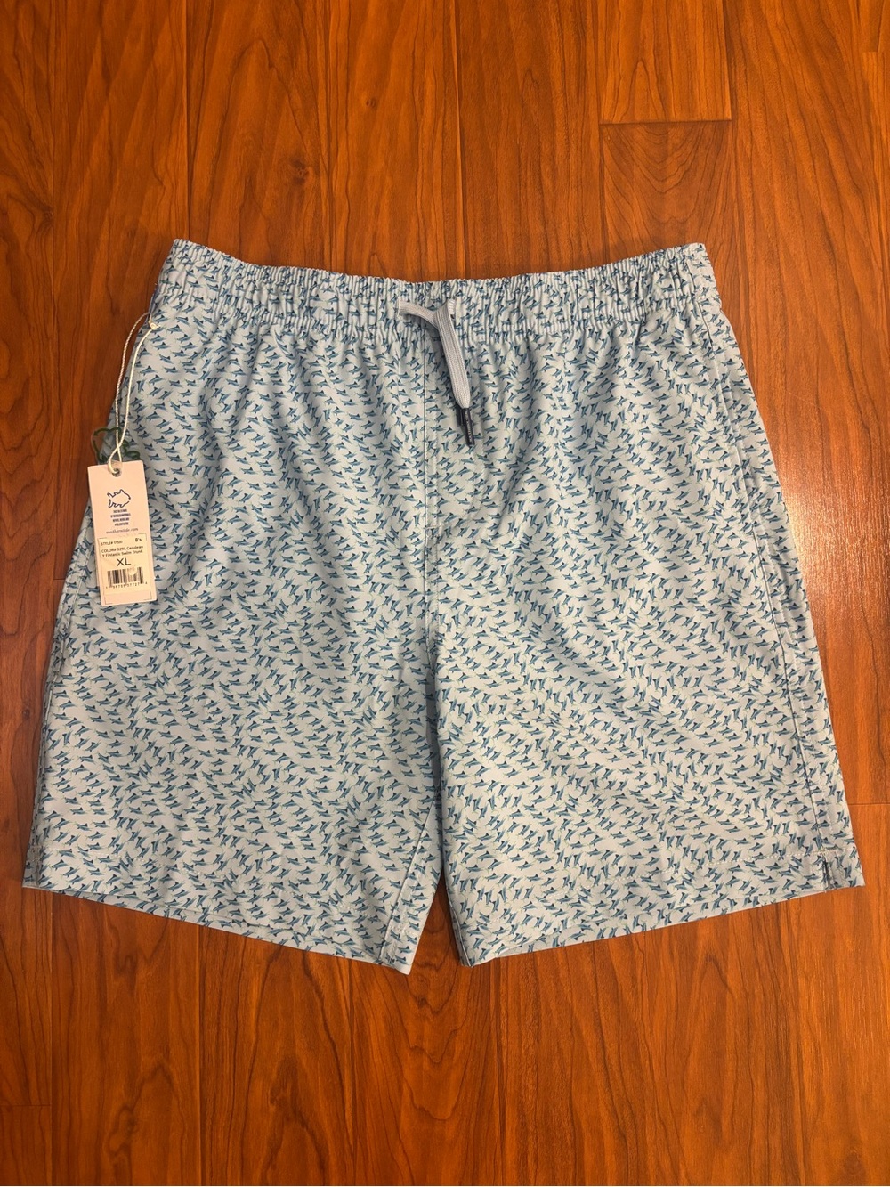 NWT Southern Tide Swim Trunks Cerulean Blue Fintastic Fish Print Boys XL